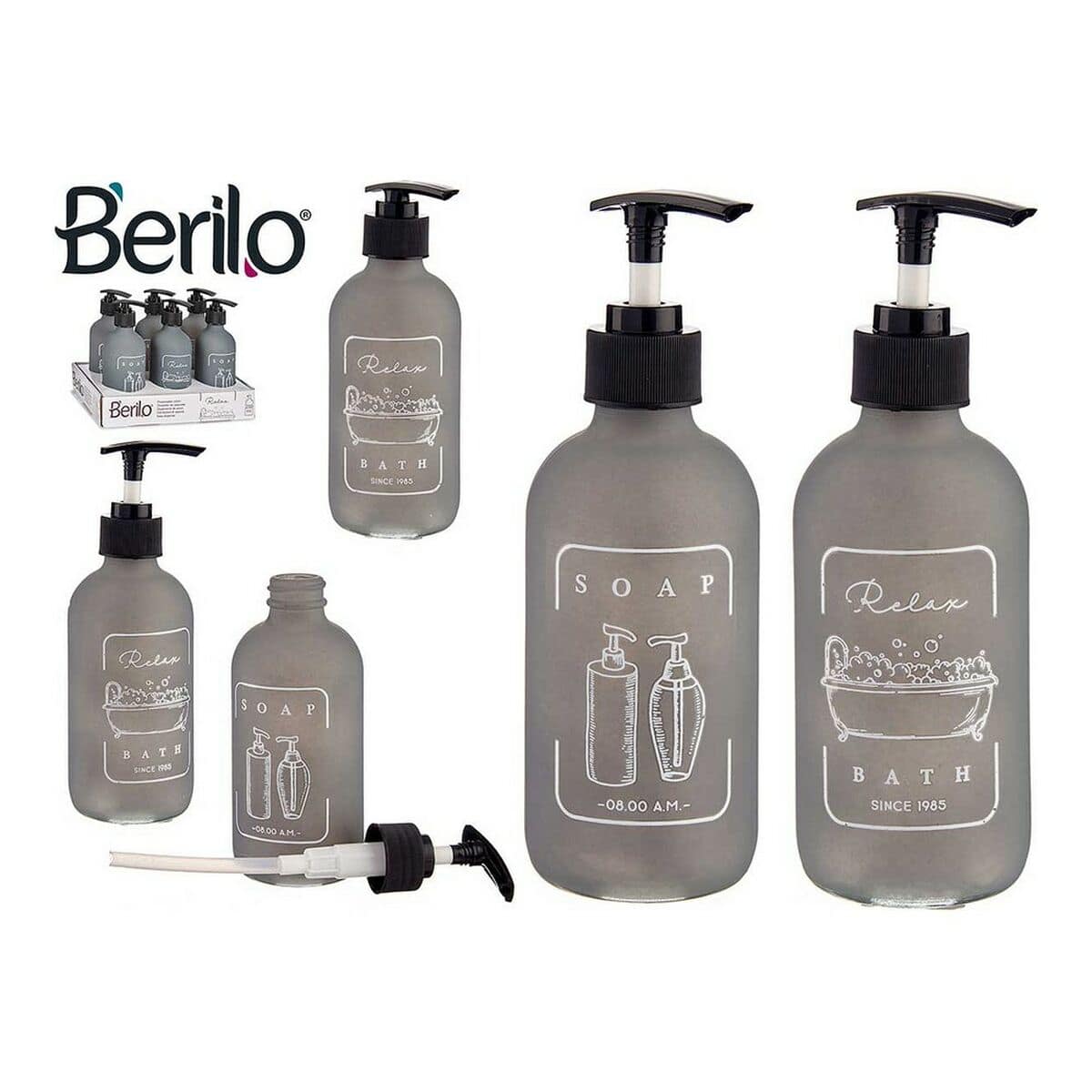 Dispensador de Jabón Berilo Negro Gris Vidrio Polipropileno 250 ml 3 S3608353_2
