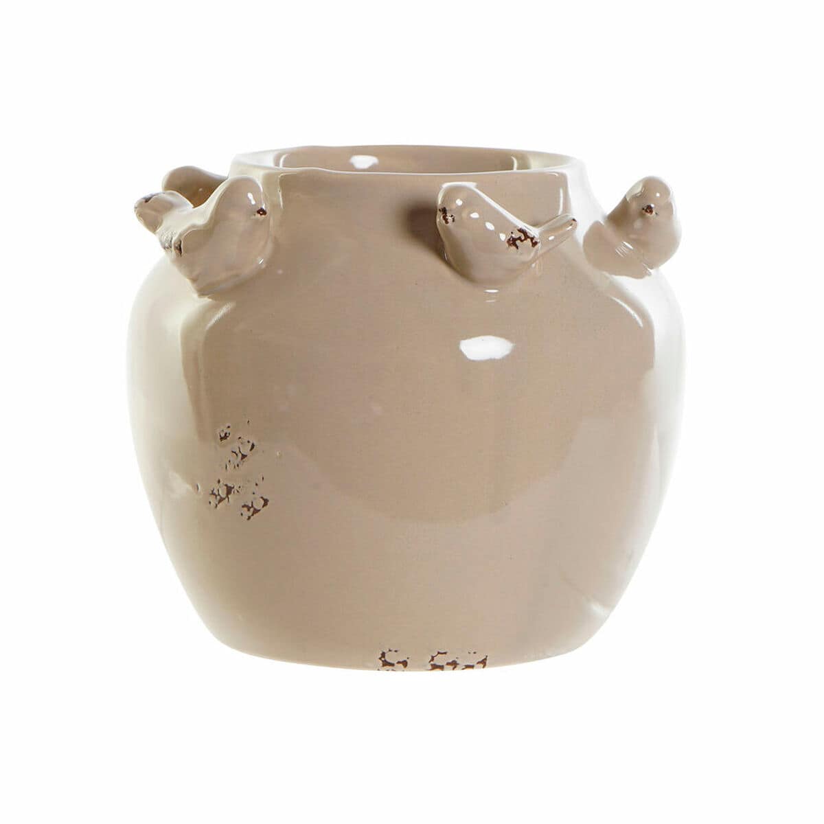 Jarrón DKD Home Decor Porcelana Gris Beige Pájaros Shabby Chic (15 x 15 x 13,5 cm) (2 Unidades) 1 S3020532_0