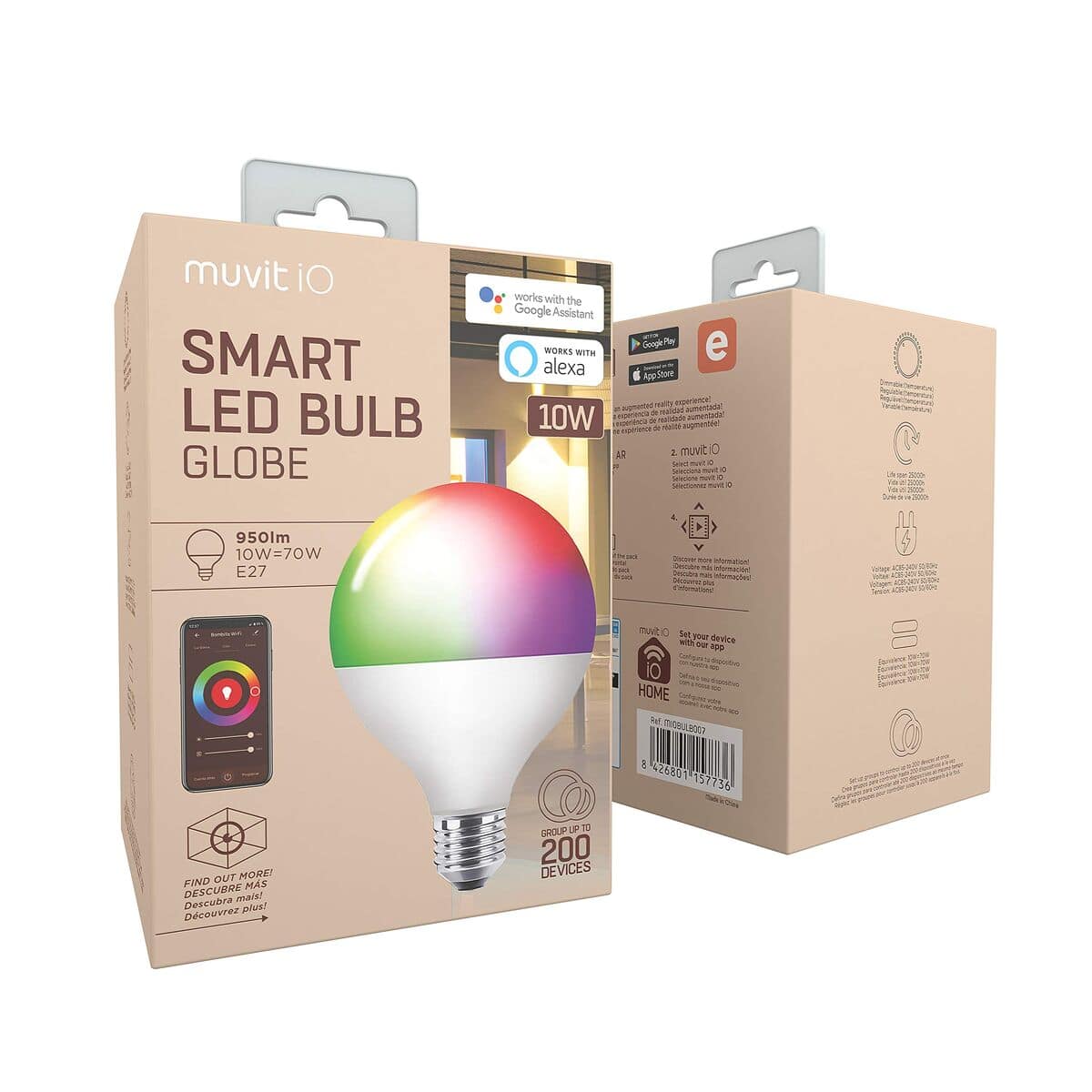 muvit iO bombilla inteligente Globo E27/10W/950lm RGB+BlancoD95*H160 12 M1300327_11