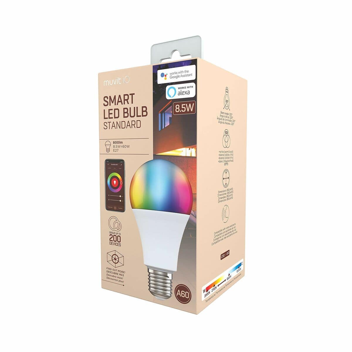 muvit iO bombilla inteligente A60 E27/9W/806lm RGB+Blancos D60*H110 1 M1300328_0