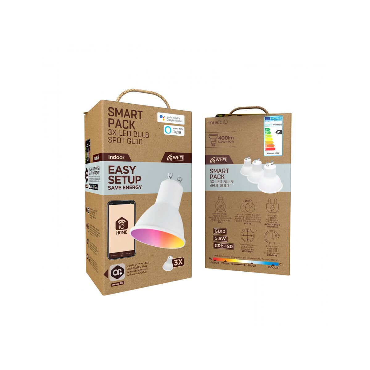 muvit iO Pack 3 Bombillas GU10 400lm, 5.5W, RGB+CCT, D50*H56 1 M1300355_0