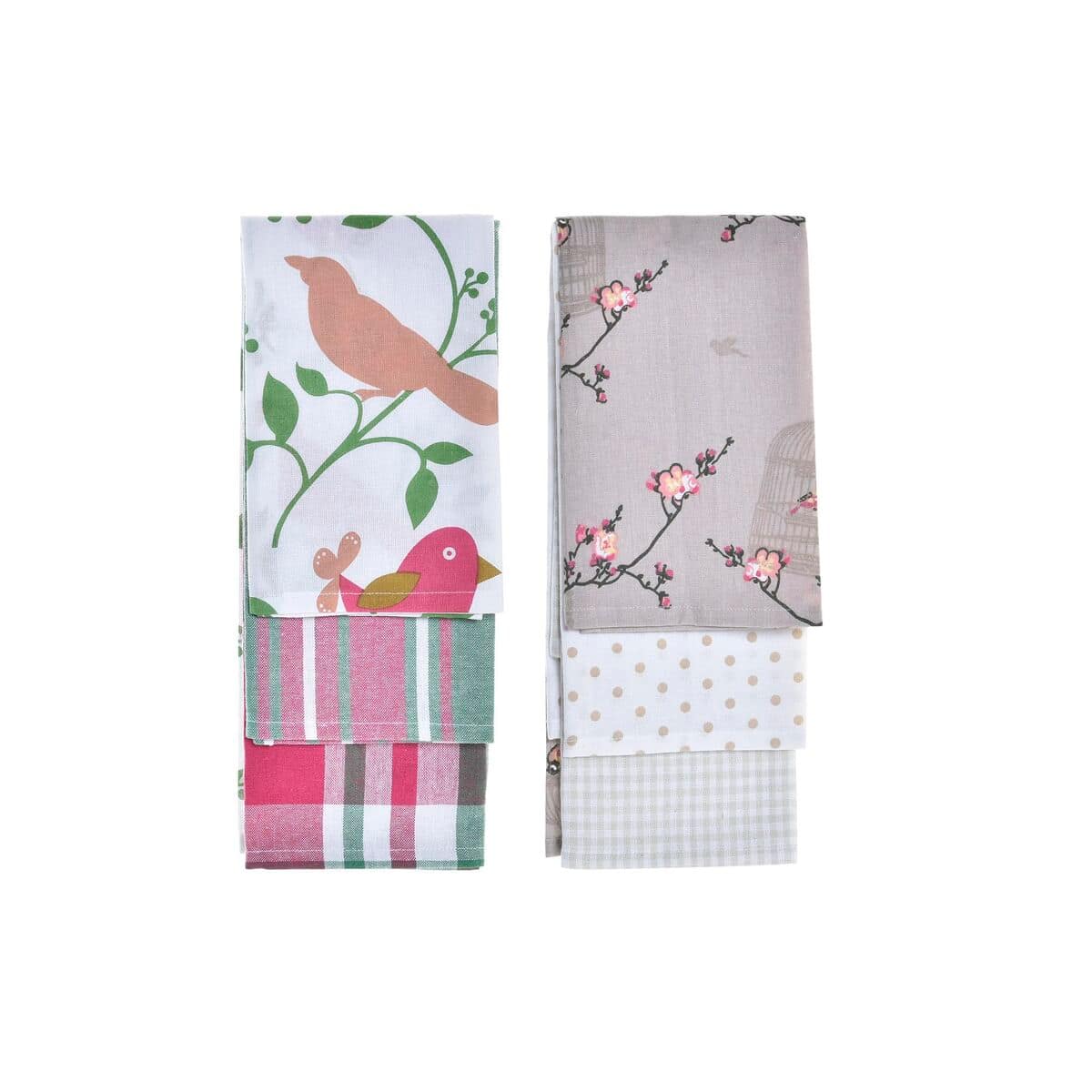 Set de Paños DKD Home Decor Marrón Rojo Verde Beige 60 x 0,5 x 40 cm Flores Pájaros 1 S3038338_0