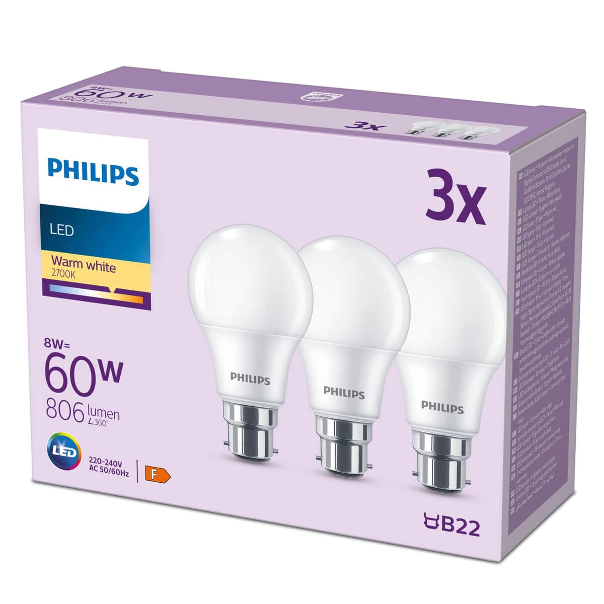 Bombilla LED Philips 60 W Mate Blanco Cálido F 8 W 60 W B22 3 Unidades (2700 K) 4 S71013241_3
