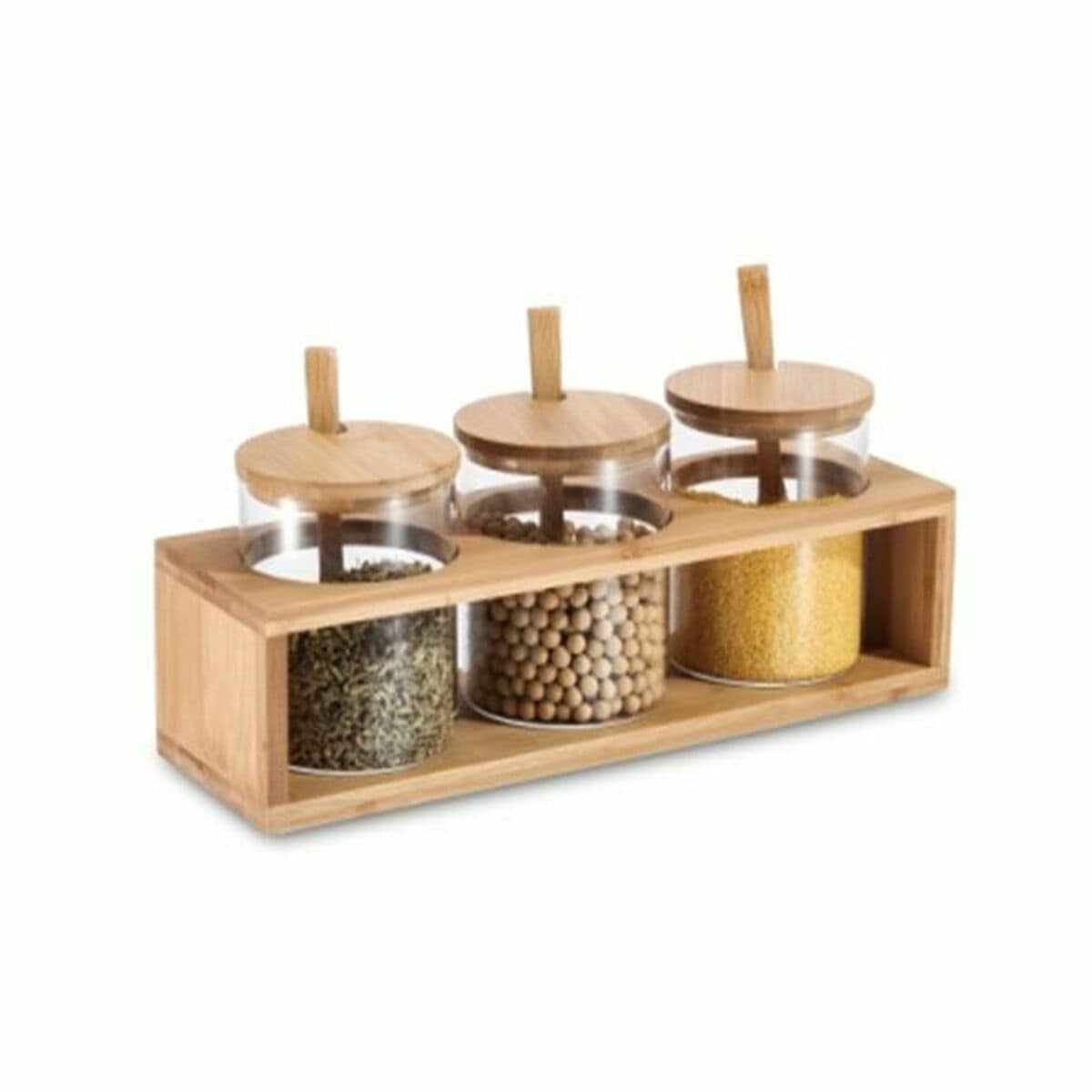 Set de 3 Botes DKD Home Decor 31 x 11 x 10,5 cm Natural Bambú Vidrio de Borosilicato 1 S3041263_0